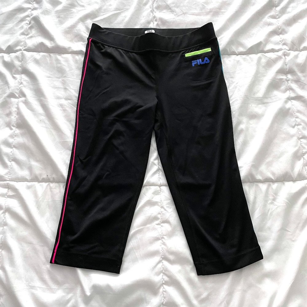 Fila Sport Black Cropped Leggings with Neon Accents